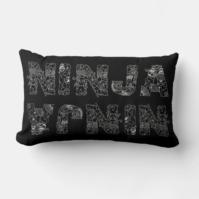 Ninja Snyggt vit text på svart Lumbarkudde (Framsida)