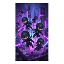 Ninja som håller ett lysande svärd i futuristiska 