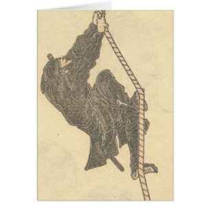 Ninja som klättrar ett rep circa 1800s Japan Hälsningskort