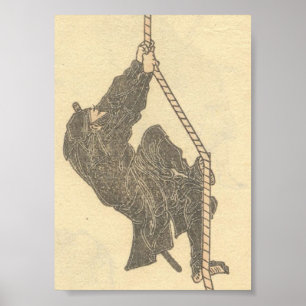 Ninja som klättrar ett rep circa 1800s poster