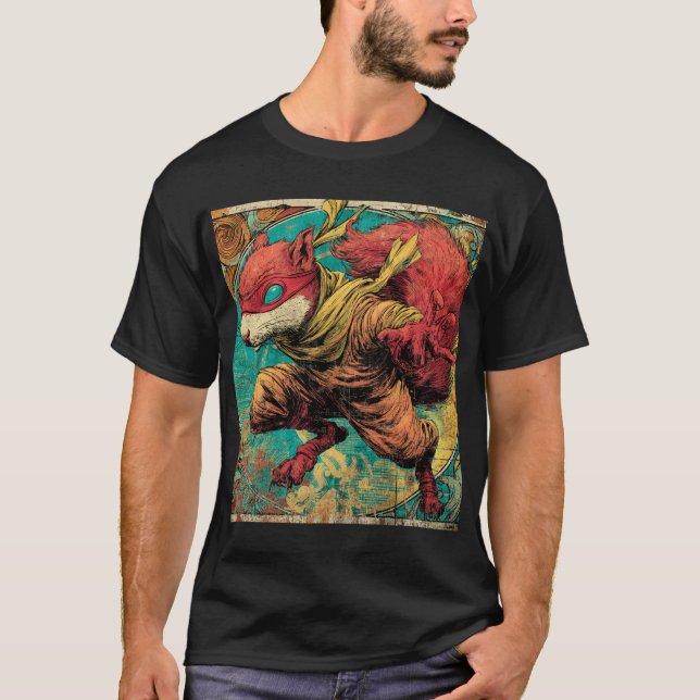 Ninja Squirrel Strike – Gritty Comic Poster T Shirt (Framsida)
