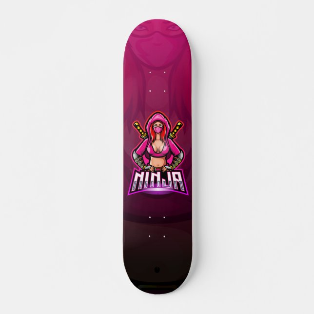 Ninja Sword Girl Echo Lila Mini Skateboard Bräda 18,5 Cm (Framsida)