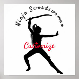 Ninja Swordswomen Silhouette Thunder_Cove Poster