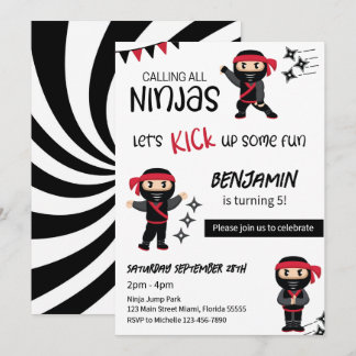 Ninja Tema Födelsedag Kampkonst Krigare Inbjudningar