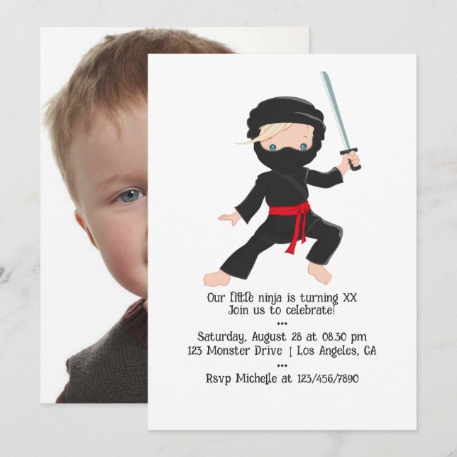 Ninja temad Födelsedagsfest Inbjudningar (Fram/baksida)