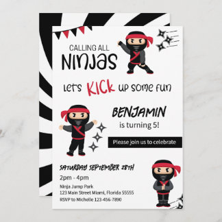 Ninja Theme Birthday Martial Arts Warrior Inbjudningar