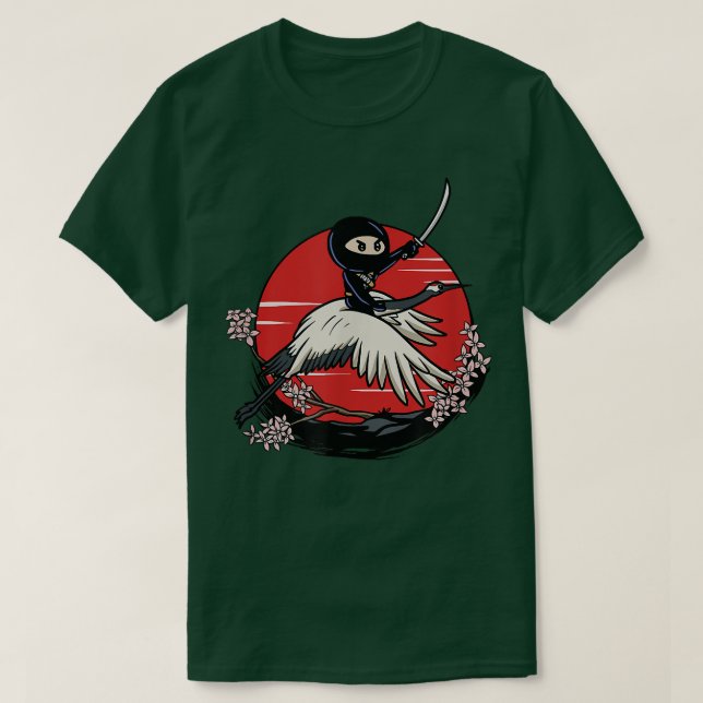 Ninja Tomo Riding Crane Japanese Fantasy Anime  T Shirt (Design framsida)