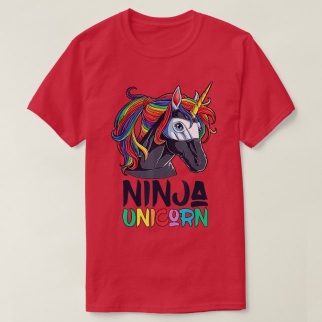 Ninja Unicorn Girls Rainbow Martial Arts Fighter T Shirt (Design framsida)