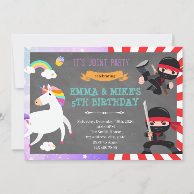 Ninja unicorn joint party inbjudningar (Framsida)