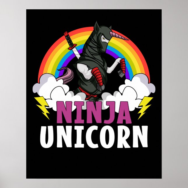 Ninja Unicorn Samurai Magic Rainbow Martial Arts Poster (Framsidan)