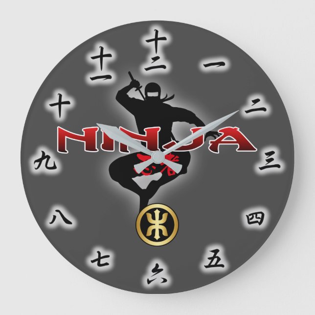 Ninja Warrier Silhouette Stor Klocka (Framsida)