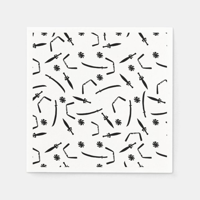 Ninja Warrior Barns födelsedag Party Black and Whi Pappersservett (Framsidan)