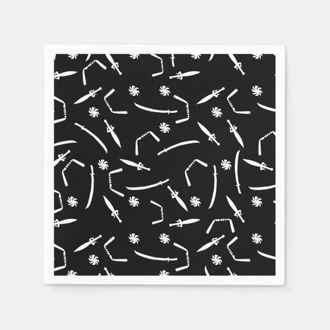 Ninja Warrior Barns födelsedag Party Black and Whi Pappersservett (Framsidan)