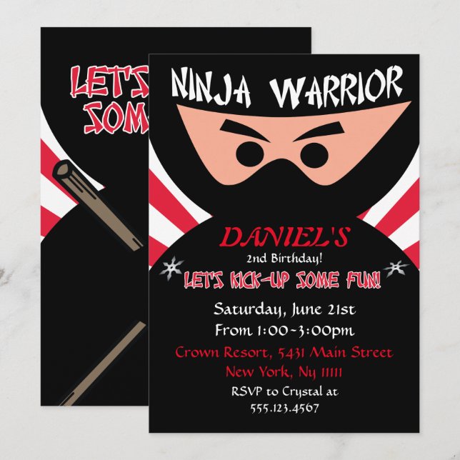 Ninja Warrior Birthday-inbjudan Inbjudningar (Fram/baksida)
