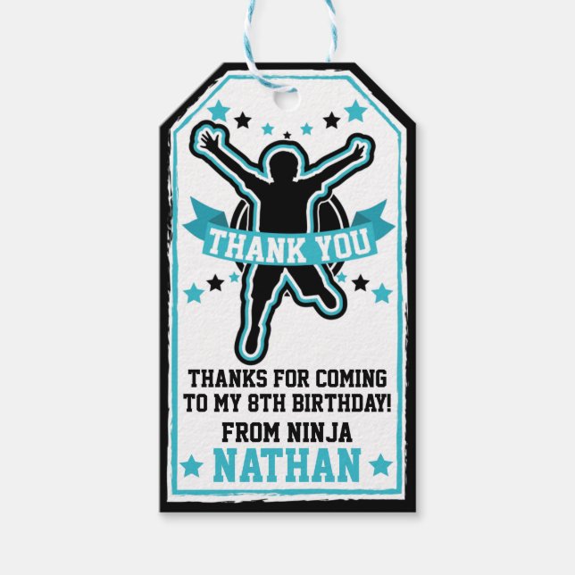 Ninja Warrior Boys Black and Teal Tack Märkre Presentetikett (Framsidan)