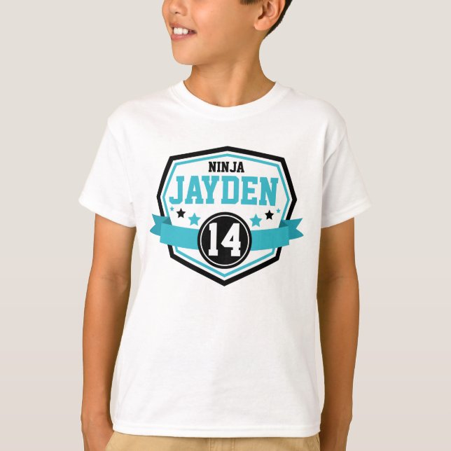 Ninja Warrior Boys Födelsedagsfest Namn & Age T Shirt (Framsida)
