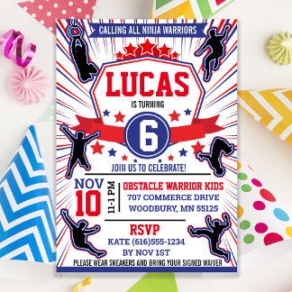 Ninja Warrior Födelsedagsfest Barstacle Course Inbjudningar