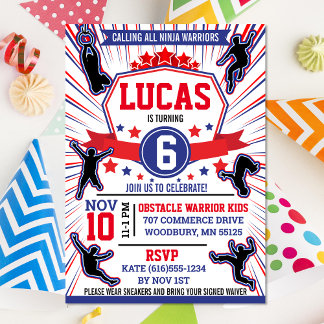 Ninja Warrior Födelsedagsfest Hinderbana Inbjudan