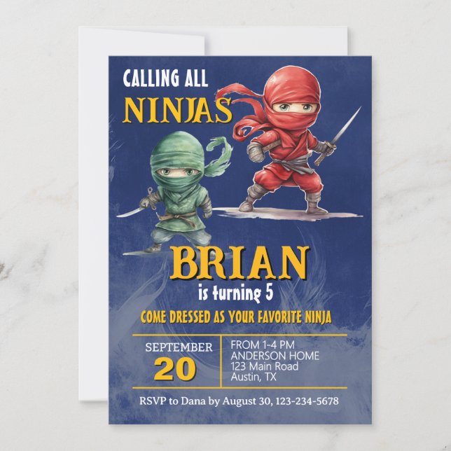 Ninja Warrior Födelsedagsfest Inbjudningar (Framsida)