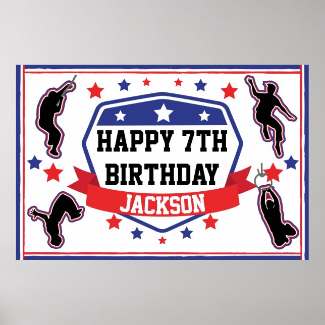 Ninja Warrior Födelsedagsfest Red & Blue Poster (Framsidan)