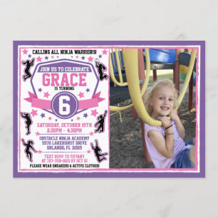 Ninja Warrior Girls Birthday Photo Inbjudningar