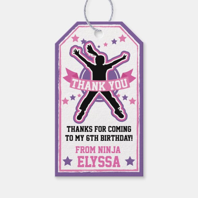 Ninja Warrior Girls Rosa & Lila Födelsedagsfest Presentetikett (Framsidan)