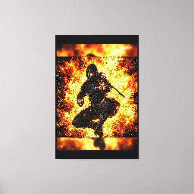 Ninja Warrior i eld 40x60 Canvastryck (Framsida)