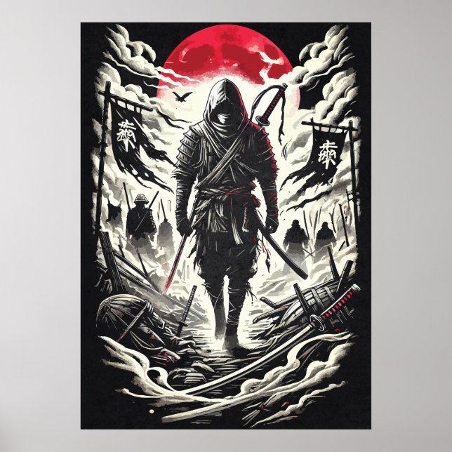 Ninja Warrior i Red Moon Battlefield - Japanska Poster (Framsidan)