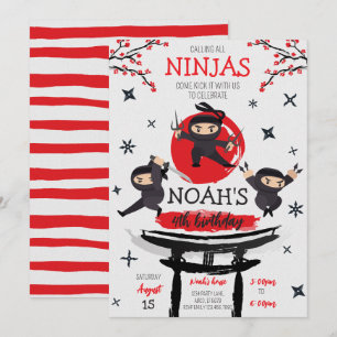 Ninja Warrior Martial Arts Birthday Inbjudningar