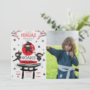 Ninja Warrior Martial Arts Birthday Photo Inbjudningar