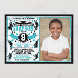 Ninja Warrior Pojke Svart & Teal Foto Inbjudningar