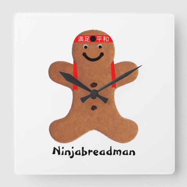 Ninjabredman biscuit (cookie) Akrylväggslås Fyrkantig Klocka (Framsida)