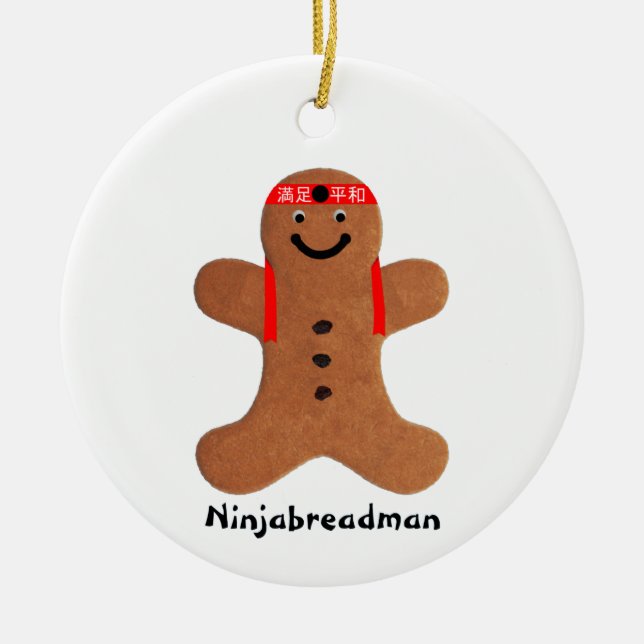 Ninjabredman biscuit (cookie) julgransprydnad keramik (Framsidan)