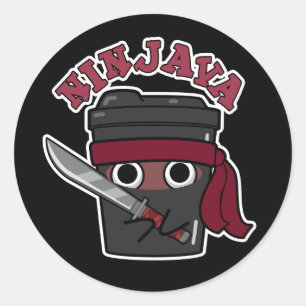 Ninjava Funny Ninja Java Coffee Pun Mörk BG Runt Klistermärke
