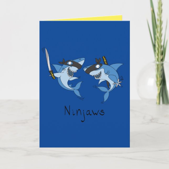 Ninjaws Ninja Sharks Funny Greeting Card Kort (Framsida)