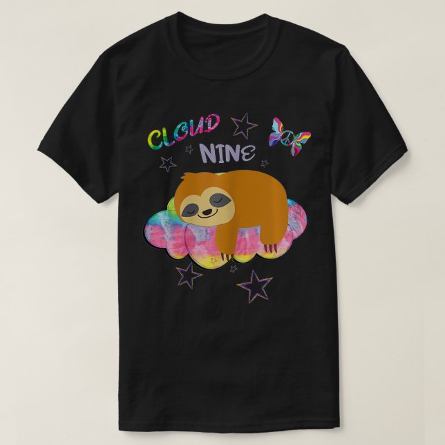 Ninnionde födelsedag Moln Nine Sloth Cute Retro T Shirt (Design framsida)