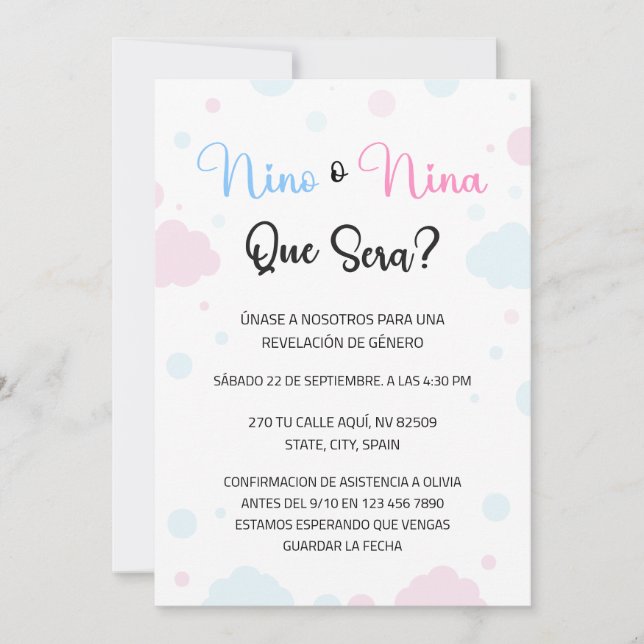 Nino o Nina Gender Reveal bjudan Inbjudningar (Framsida)