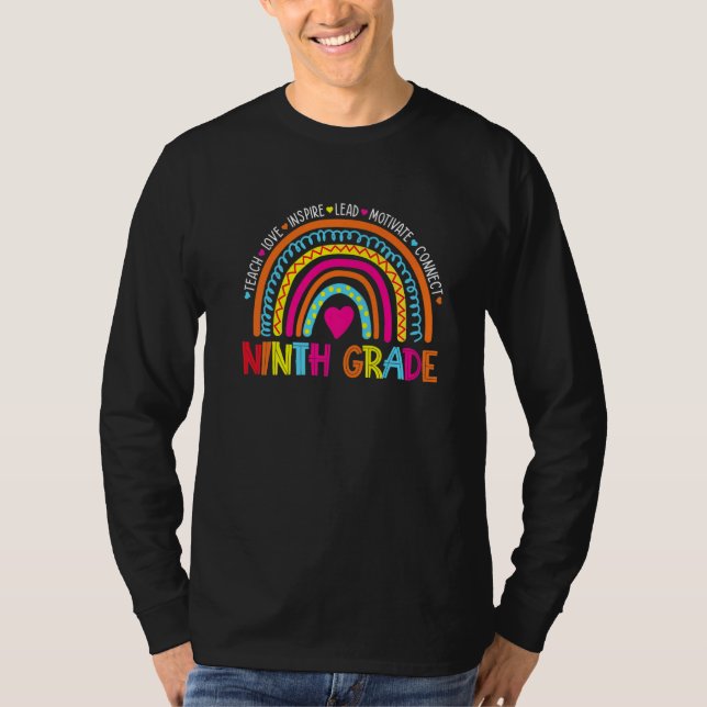 Ninth Grade Teach Love Inspire Boho Rainbow Teache T Shirt (Framsida)