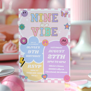 Nio är en Vibe Preppy Patch 9:e Födelsedagsfesten Inbjudningar