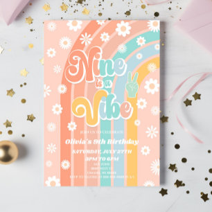 Nio är en vibe Rainbow Daisy 9:e Födelsedagsfesten Inbjudningar