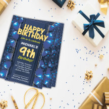 Nio år gamla pojkar födelsedagsinbjudan