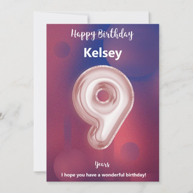 Nio år gammalt Grattis på födelsedagen-kort (Framsida)