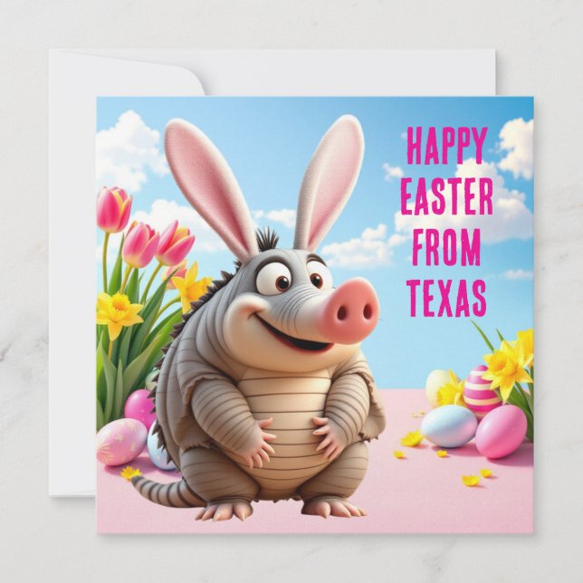 Nio-banade armadillo med kanin öron julkort (Framsida)