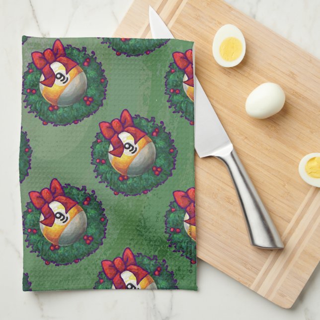 Nio Boll i Mönster i utandningen på Grönt Kökshandduk (Vikt i Fjärdedel)