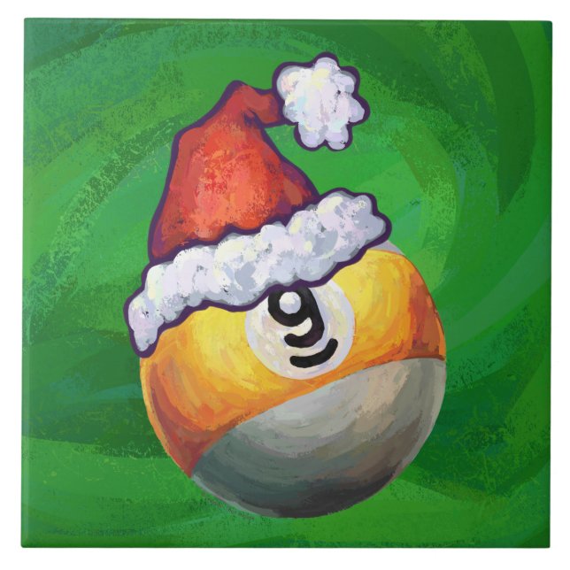 Nio Boll i Santa Hat på Grönt Kakelplatta (Framsidan)