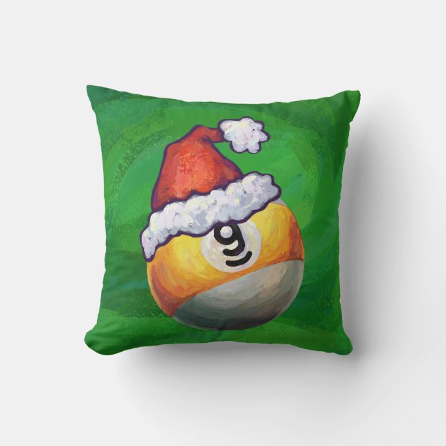 Nio Boll i Santa Hat på Grönt Kudde (Framsida)