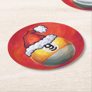 Nio Boll i Santa Hat på Red Underlägg Papper Rund
