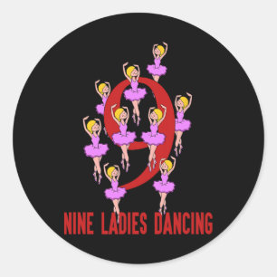 Nio Dam Dancing Sång 12 dagar julafton Runt Klistermärke