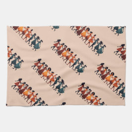 Nio Dam som dansar utskuren stencil Retro Stil 3 Kökshandduk