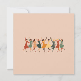 Nio damer dansar Mid-Century Retro utklipp 1 Julkort